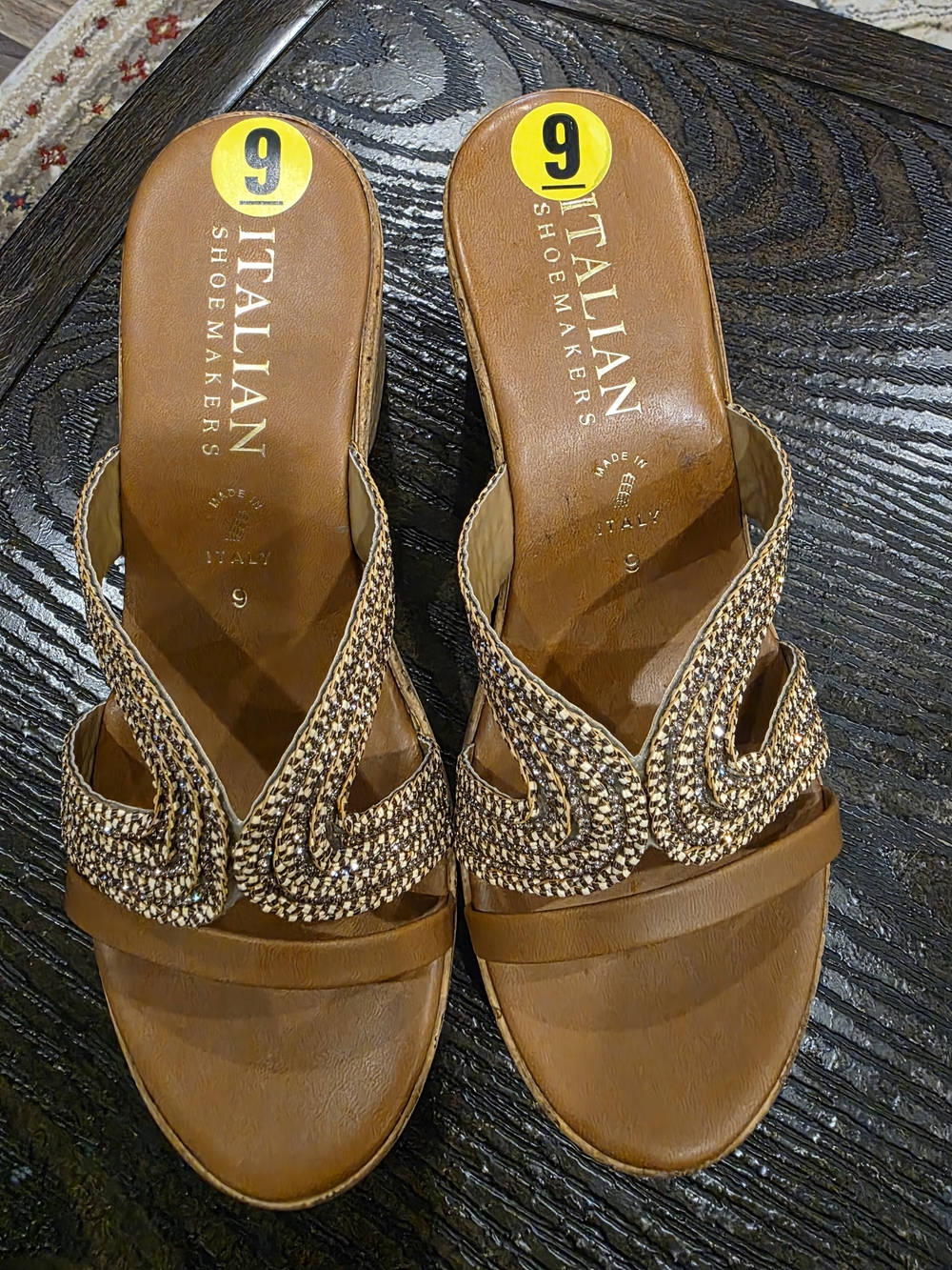Italian Shoemakers Tan Braided Bead Slide Mules